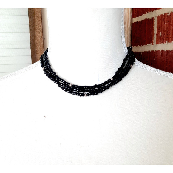 SILPADA 3 STRAND STERLING SILVER & BLACK GLASS SEED BEAD NECKLACE 15.5" + 2" Ext - Picture 3 of 6